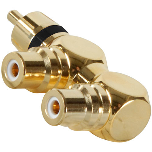 Gold RCA Y (1) Male To (2) Right Angle Female Black