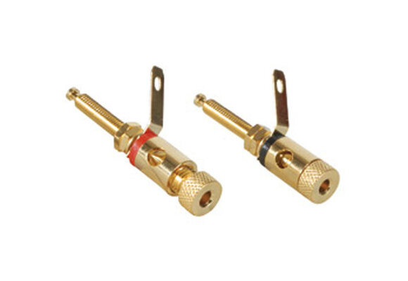 Gold Binding Post Banana Jack Pair Extra Long Shaft with Solder Tabs