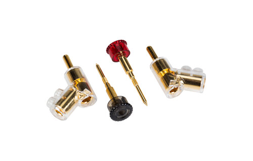 Angled Locking Stacking Banana Plugs with Dual Set Screws Poly Shell and Insulated Thumbscrew 2 Pairs