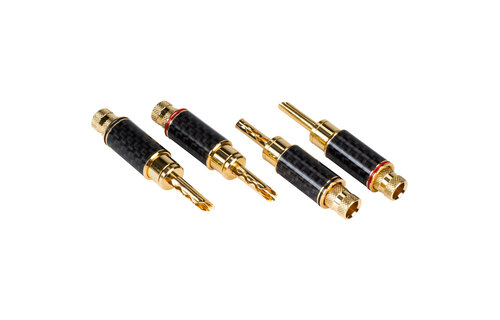 BFA Style Banana Plug with Dual Set Screws and Carbon Fiber Covered Brass Shell 2 Pairs