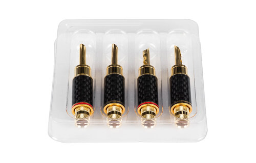 BFA Style Banana Plug with Dual Set Screws and Carbon Fiber Covered Brass Shell 2 Pairs