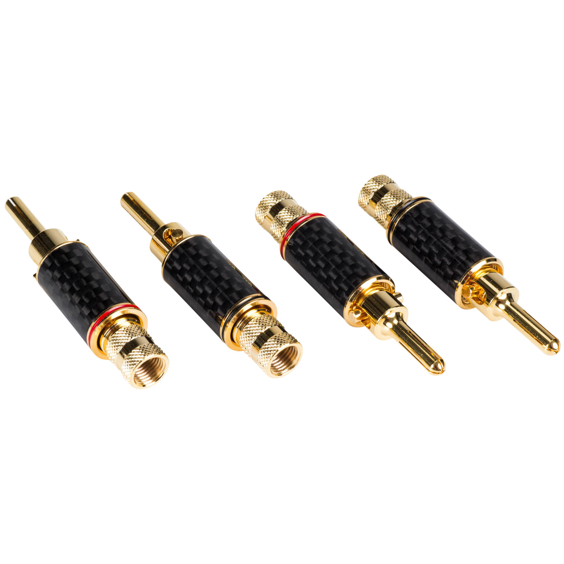 Expanding Banana Plugs with Dual Set Screws and Carbon Fiber Wrapped Brass Shell 2 Pairs