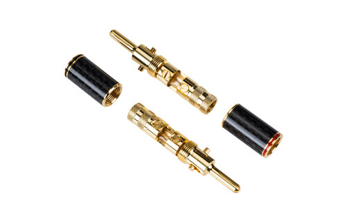 Expanding Banana Plugs with Dual Set Screws and Carbon Fiber Wrapped Brass Shell 2 Pairs