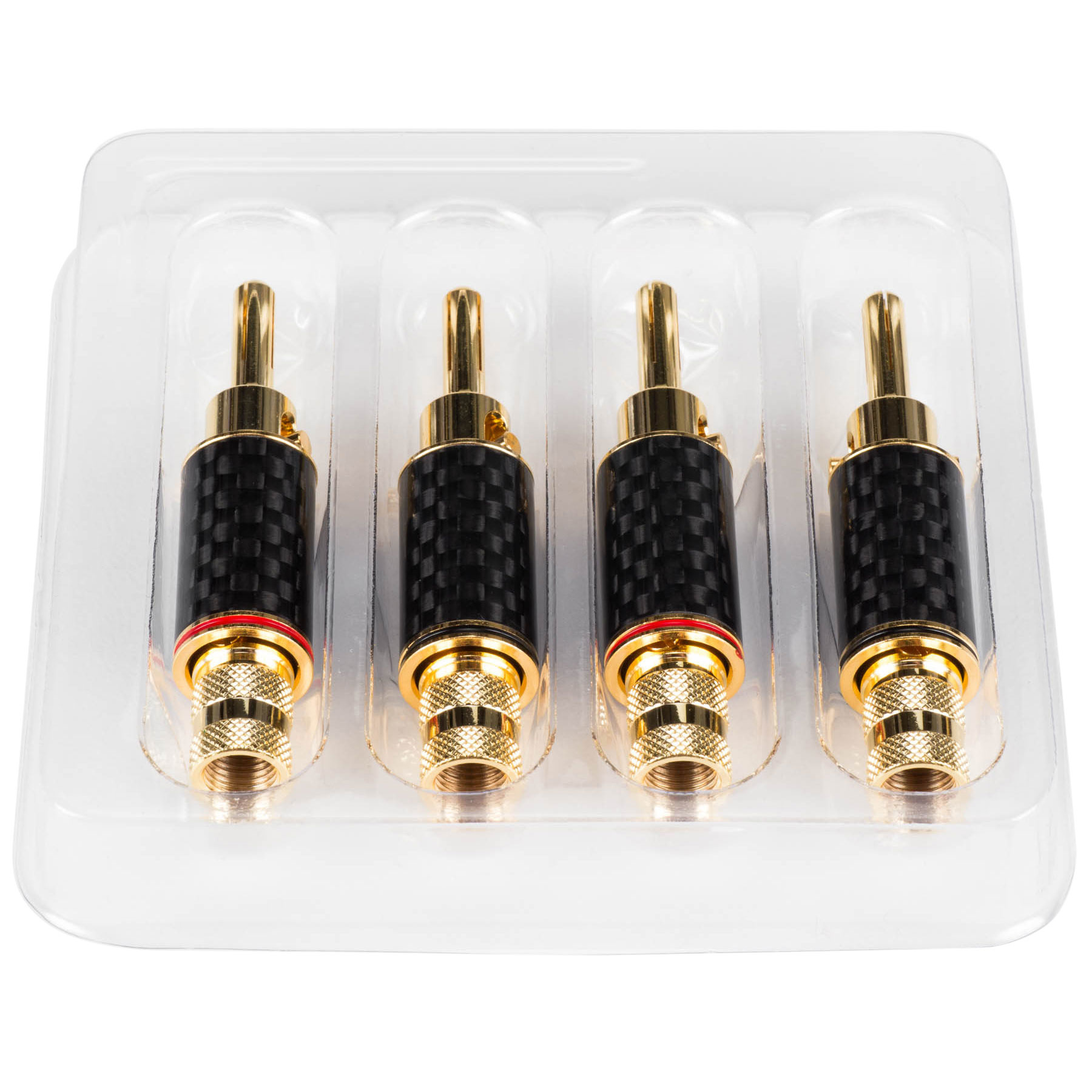 Expanding Banana Plugs with Dual Set Screws and Carbon Fiber Wrapped Brass Shell 2 Pairs