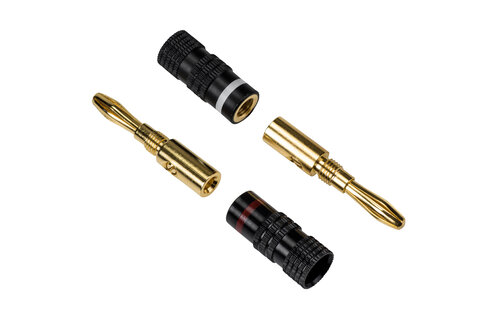 Banana Plugs with Dual Set Screws and Black Aluminum Shell 2 Pairs