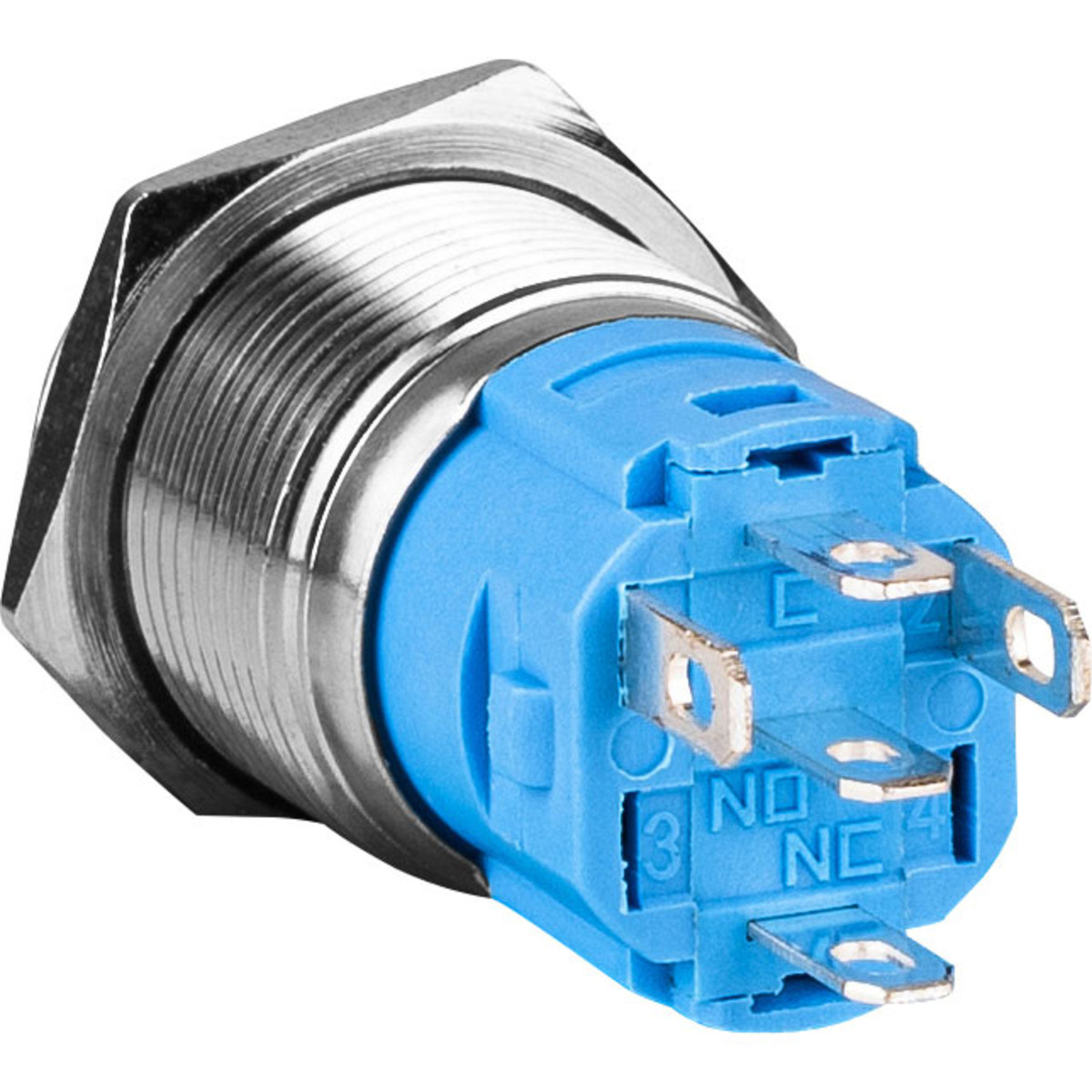 SPDT Latching 16mm Stainless Steel Tamper/Waterproof Raised Push Button Switch with Blue Ring