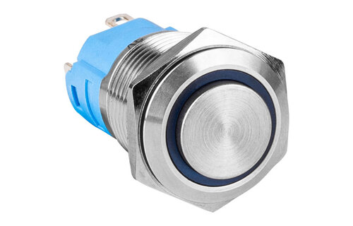 SPDT Latching 16mm Stainless Steel Tamper/Waterproof Raised Push Button Switch with Blue Ring