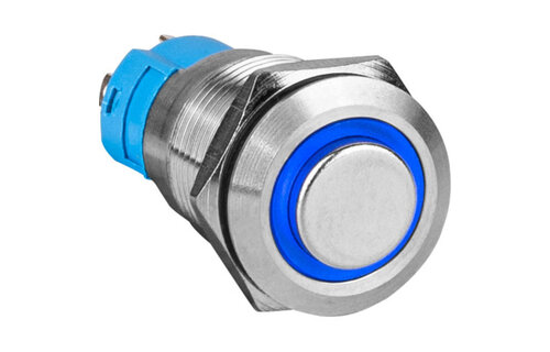 SPST NO Momentary 12mm Stainless Steel Tamper/Waterproof Raised Push Button Switch with Blue Ring