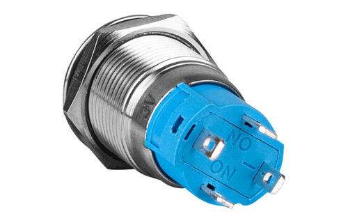 SPST NO Momentary 12mm Stainless Steel Tamper/Waterproof Raised Push Button Switch with Blue Ring