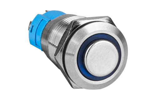 SPST NO Momentary 12mm Stainless Steel Tamper/Waterproof Raised Push Button Switch with Blue Ring