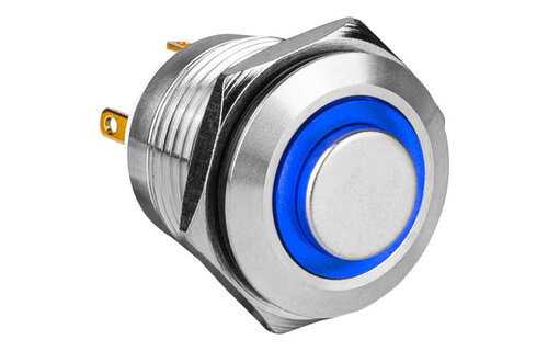 SPST NO Momentary 16mm Stainless Steel Tamper/Waterproof Raised Push Button Switch with Blue Ring
