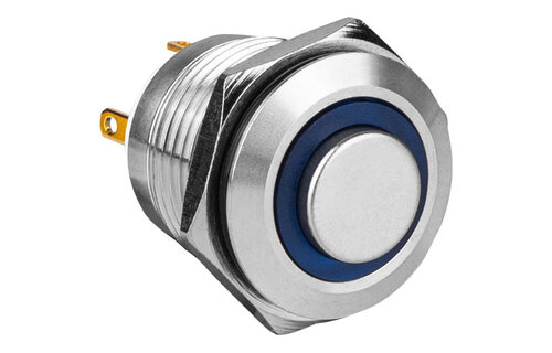 SPST NO Momentary 16mm Stainless Steel Tamper/Waterproof Raised Push Button Switch with Blue Ring
