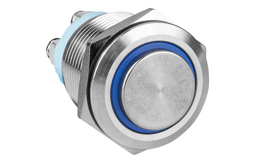 SPST NO Momentary 19mm Stainless Steel Tamper/Waterproof Raised Push Button Switch with Blue Ring S