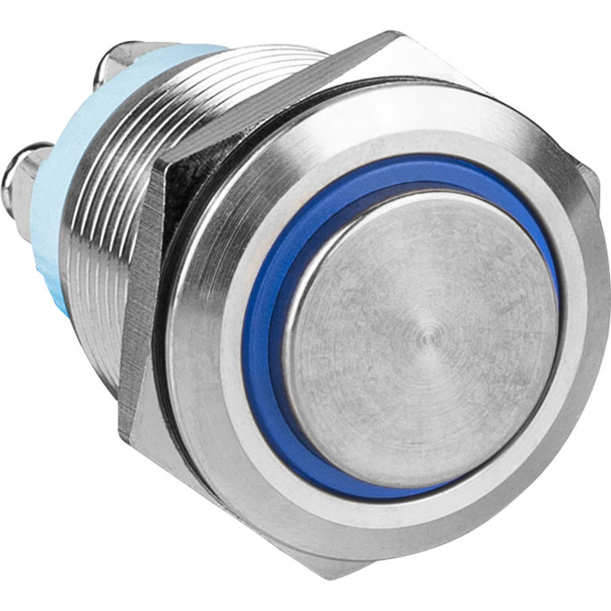 SPST NO Momentary 19mm Stainless Steel Tamper/Waterproof Raised Push Button Switch with Blue Ring S