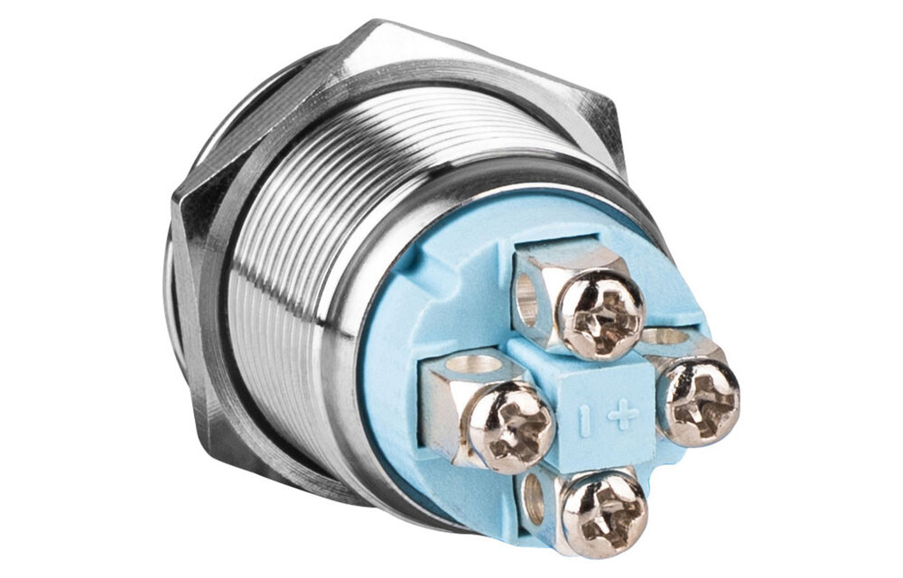 SPST NO Momentary 19mm Stainless Steel Tamper/Waterproof Raised Push Button Switch with Blue Ring S