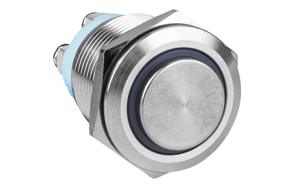 SPST NO Momentary 19mm Stainless Steel Tamper/Waterproof Raised Push Button Switch with Blue Ring S