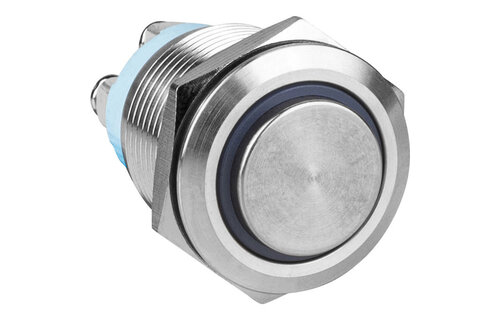 SPST NO Momentary 19mm Stainless Steel Tamper/Waterproof Raised Push Button Switch with Blue Ring S