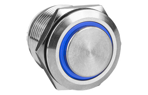SPST NO Momentary 19mm Stainless Steel Tamper/Waterproof Raised Push Button Switch with Blue Ring