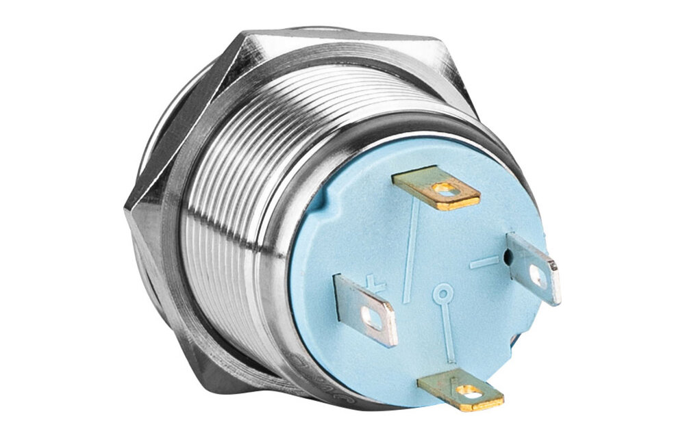 SPST NO Momentary 19mm Stainless Steel Tamper/Waterproof Raised Push Button Switch with Blue Ring