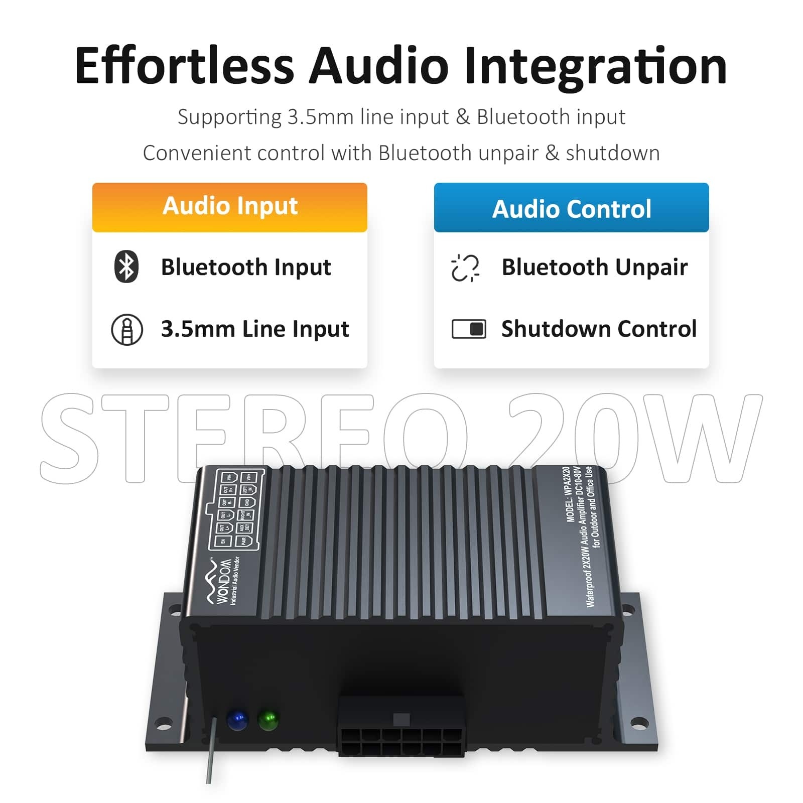AA-AS32987 WPA2X20 2x20W Mini Waterproof Amplifier for Marine & Automotive