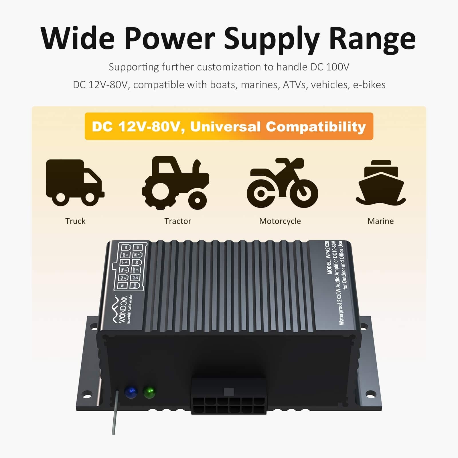 AA-AS32987 WPA2X20 2x20W Mini Waterproof Amplifier for Marine & Automotive