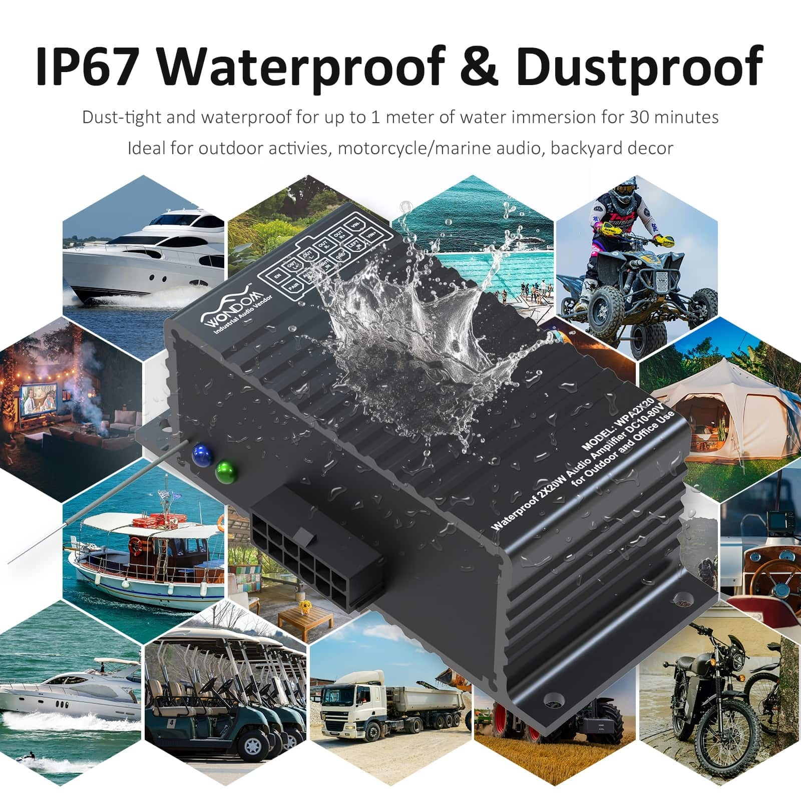 AA-AS32987 WPA2X20 2x20W Mini Waterproof Amplifier for Marine & Automotive