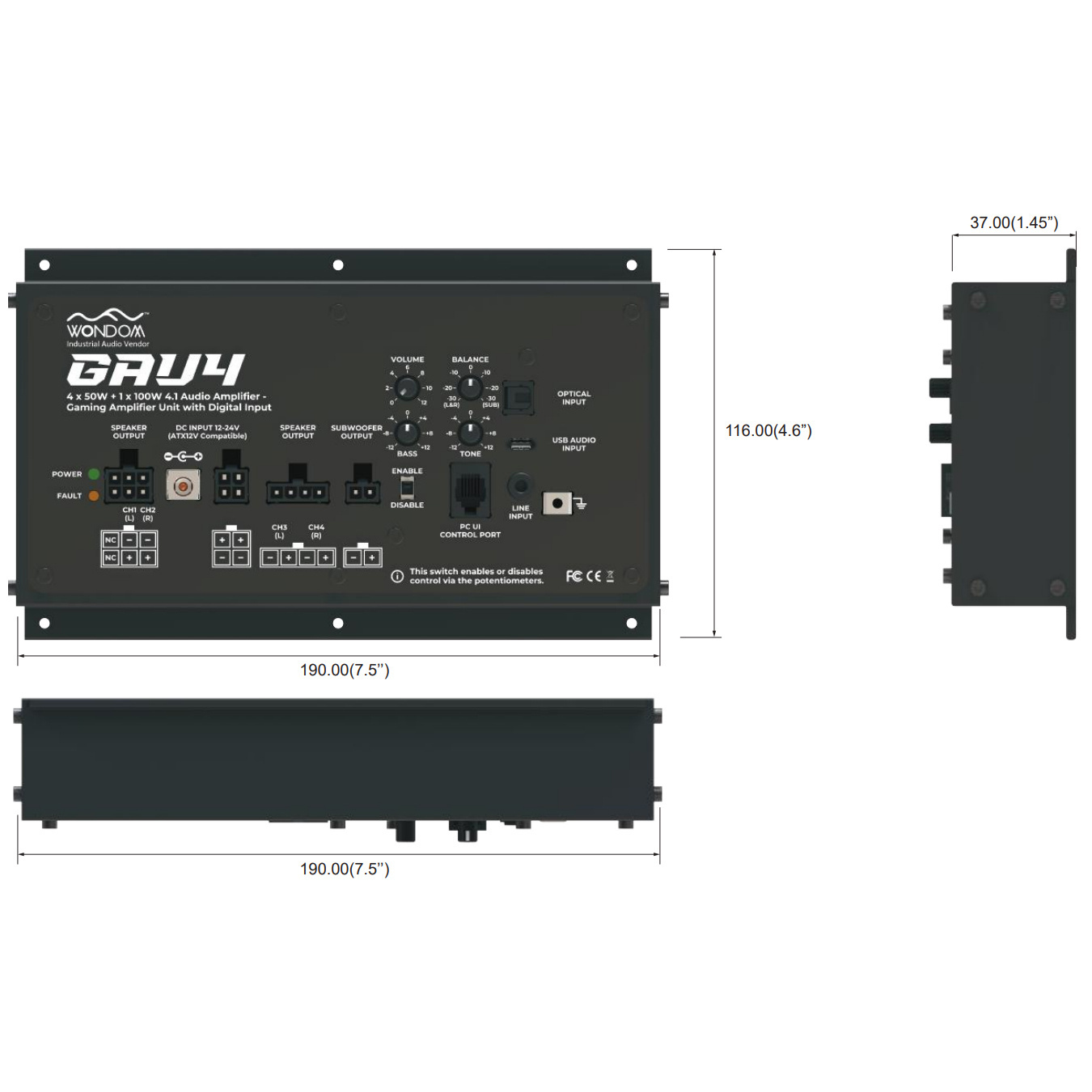 AA-AS43112 GAU4 4x50W + 1x100W 4.1 Gaming Amplifier for Racing Simulator