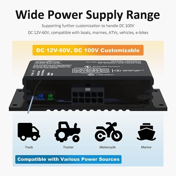 AA-AS32987 WPA2X10 2x10W Mini Waterproof Amplifier for Marine & Automotive