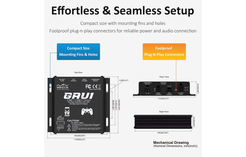 AS-AS43111 GAU1 2x50W + 1x100W 2.1 Audio Amplifier for Gaming/Arcade Machine Racing Simulator