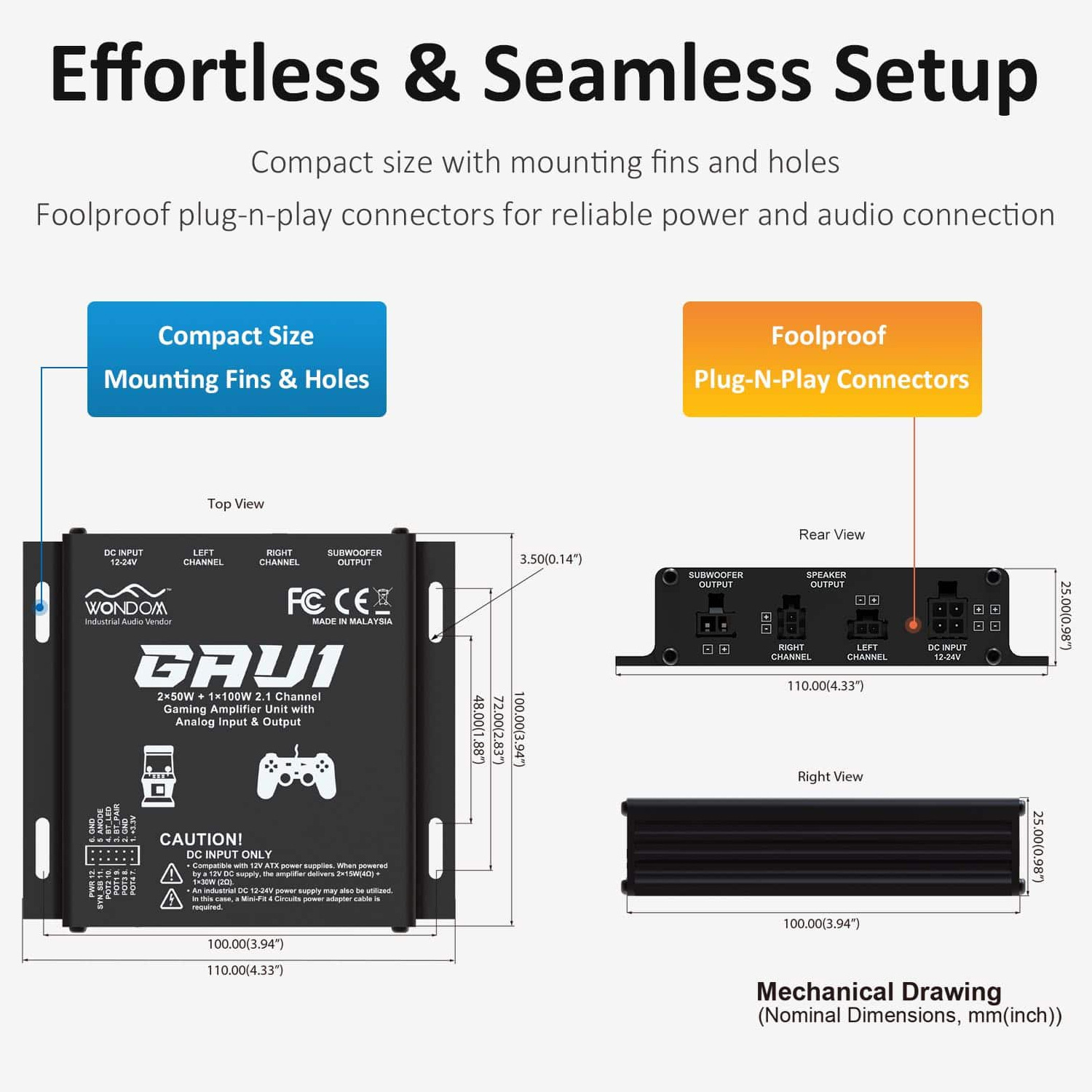AS-AS43111 GAU1 2x50W + 1x100W 2.1 Audio Amplifier for Gaming/Arcade Machine Racing Simulator