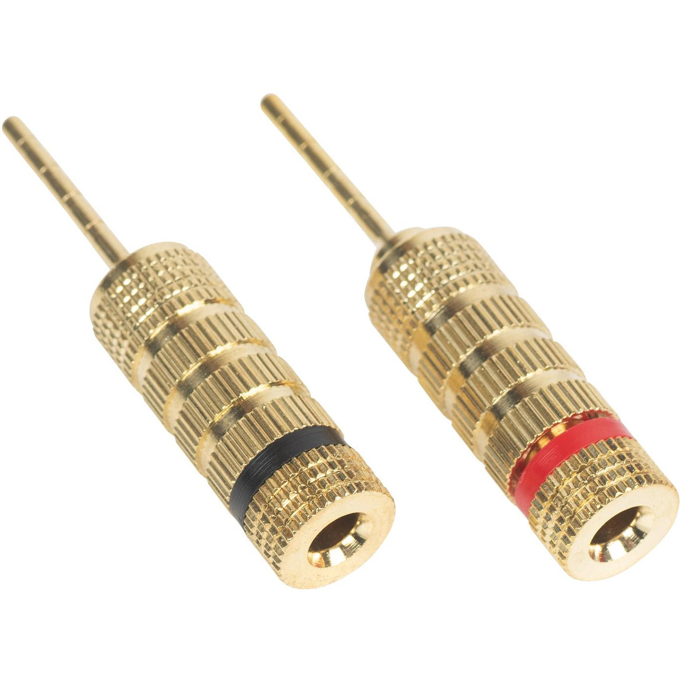 Gold Plated Speaker Pins with Compression Fit or Banana Plug Entry- Pair Black, Red