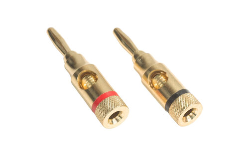 Banana Plugs Gold Pair -Black, Red with Side Entry Hole and Tapered Shell