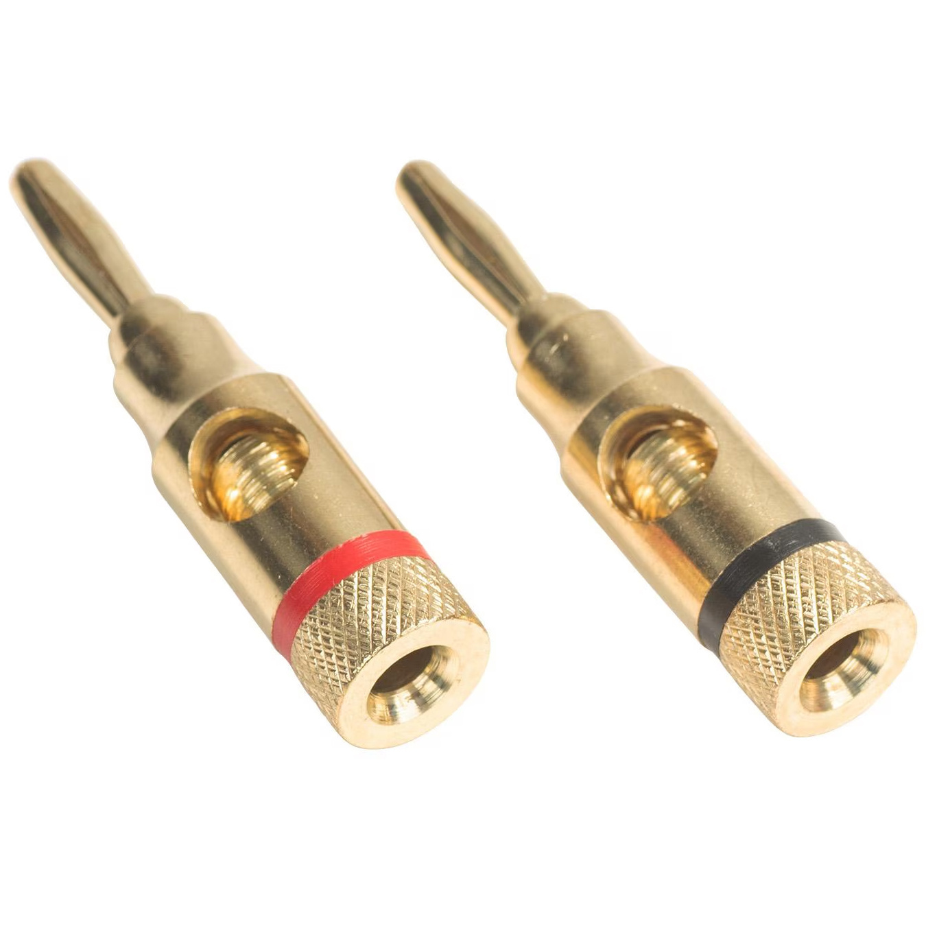 Banana Plugs Gold Pair -Black, Red with Side Entry Hole and Tapered Shell