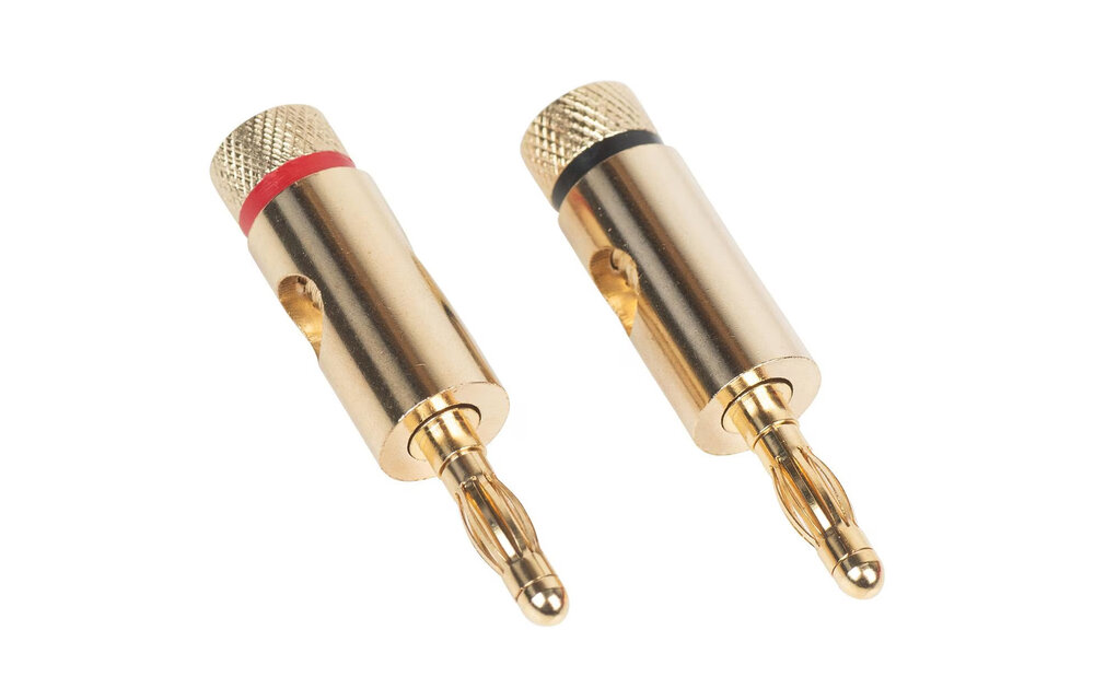 Banana Plugs Gold Pair -Black, Red with Side Entry Hole