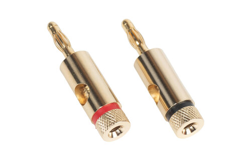Banana Plugs Gold Pair -Black, Red with Side Entry Hole