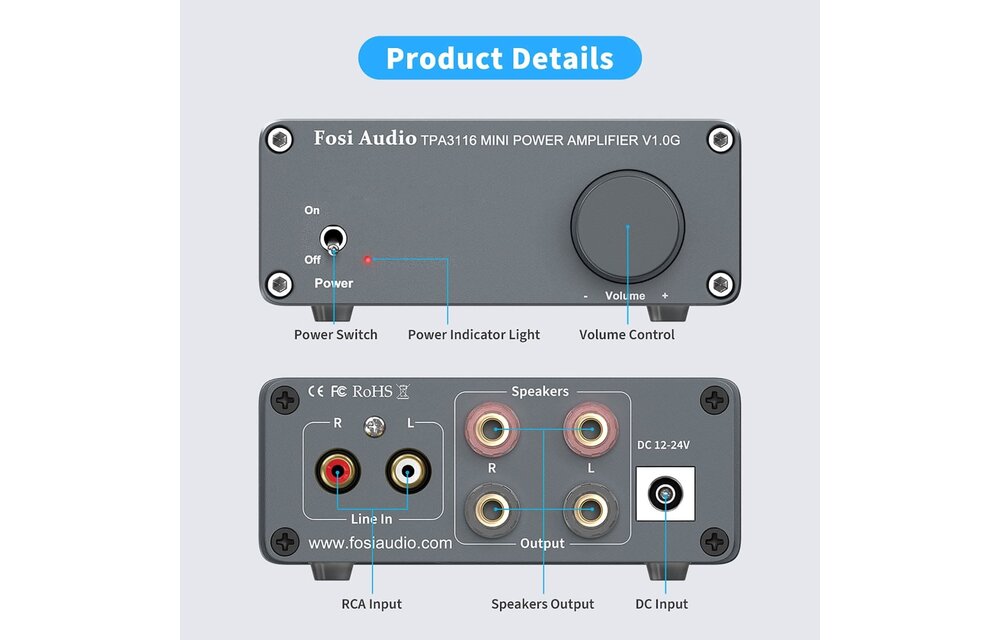 Fosi Audio V1.0G Stereo Amplifier Grey