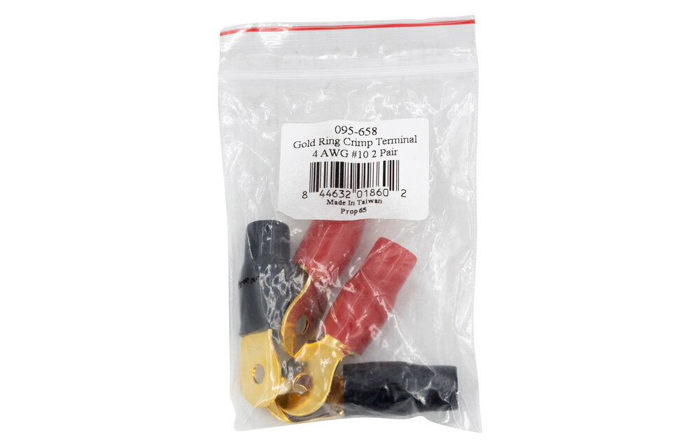 Gold Ring Crimp Terminal 4 AWG 2 Pair