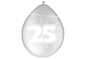 Verjaardag Ballonnen 25 Jaar 30cm - Metallic zilver - 8 stuks
