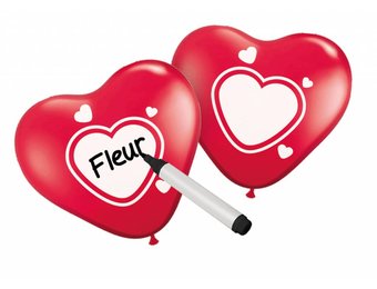 Hartjes Ballonnen Schrijfbaar 30cm - 6 stuks