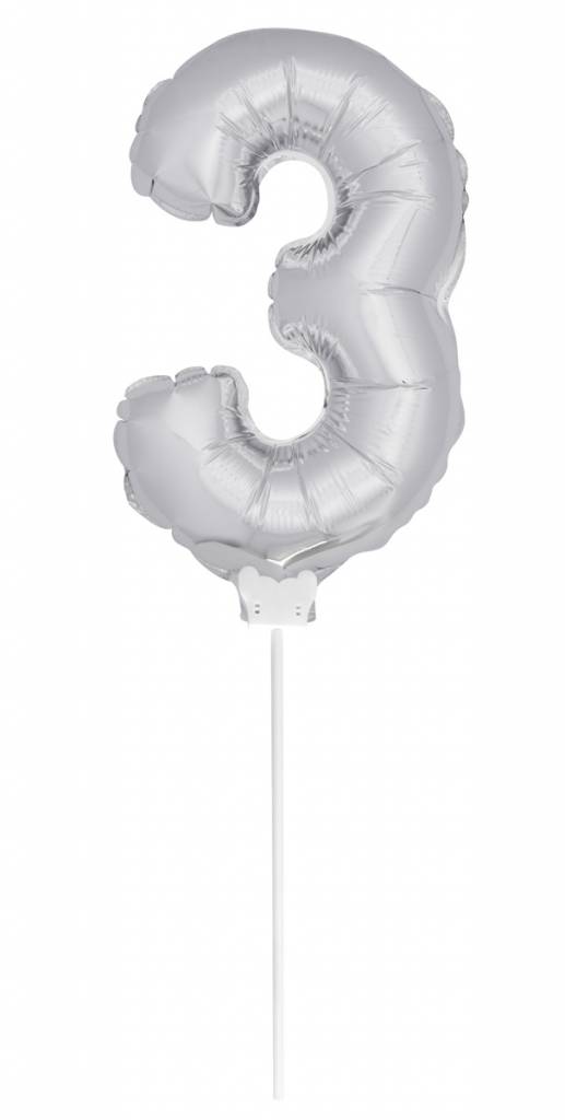 Cijfer Ballon Zilver 3 - 36cm