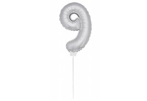 Cijfer Ballon Zilver 9 - 36cm