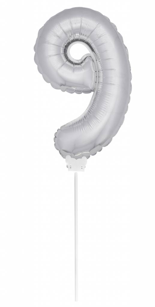 Cijfer Ballon Zilver 9 - 36cm