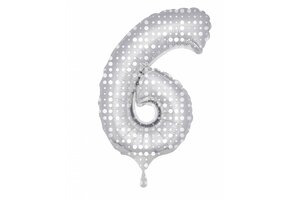 Cijfer Ballon Zilver met Stippen 6 - 86cm