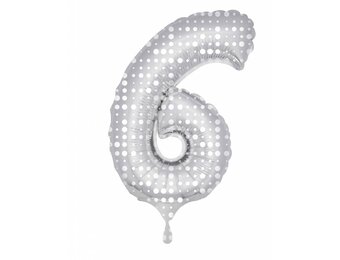 Cijfer Ballon Zilver met Stippen 6 - 86cm