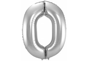 Cijfer Ballon Zilver 0 - 86cm