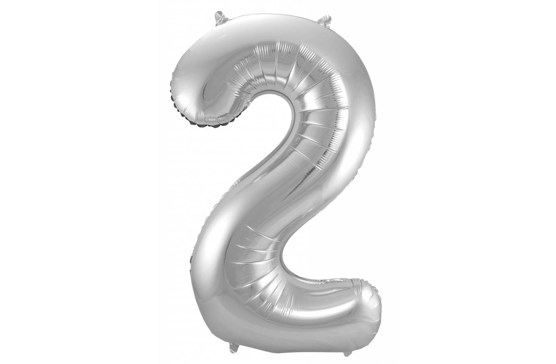 Cijfer Ballon Zilver 2 - 86cm