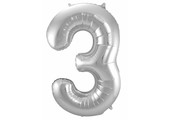 Cijfer Ballon Zilver 3 - 86cm