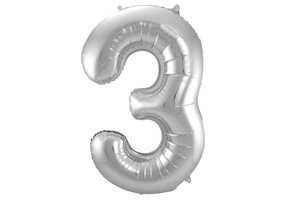 Cijfer Ballon Zilver 3 - 86cm