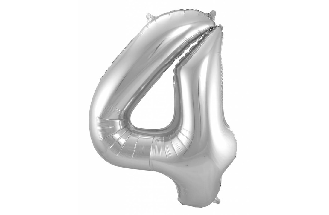 Cijfer Ballon Zilver 4 - 86cm