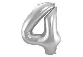 Cijfer Ballon Zilver 4 - 86cm